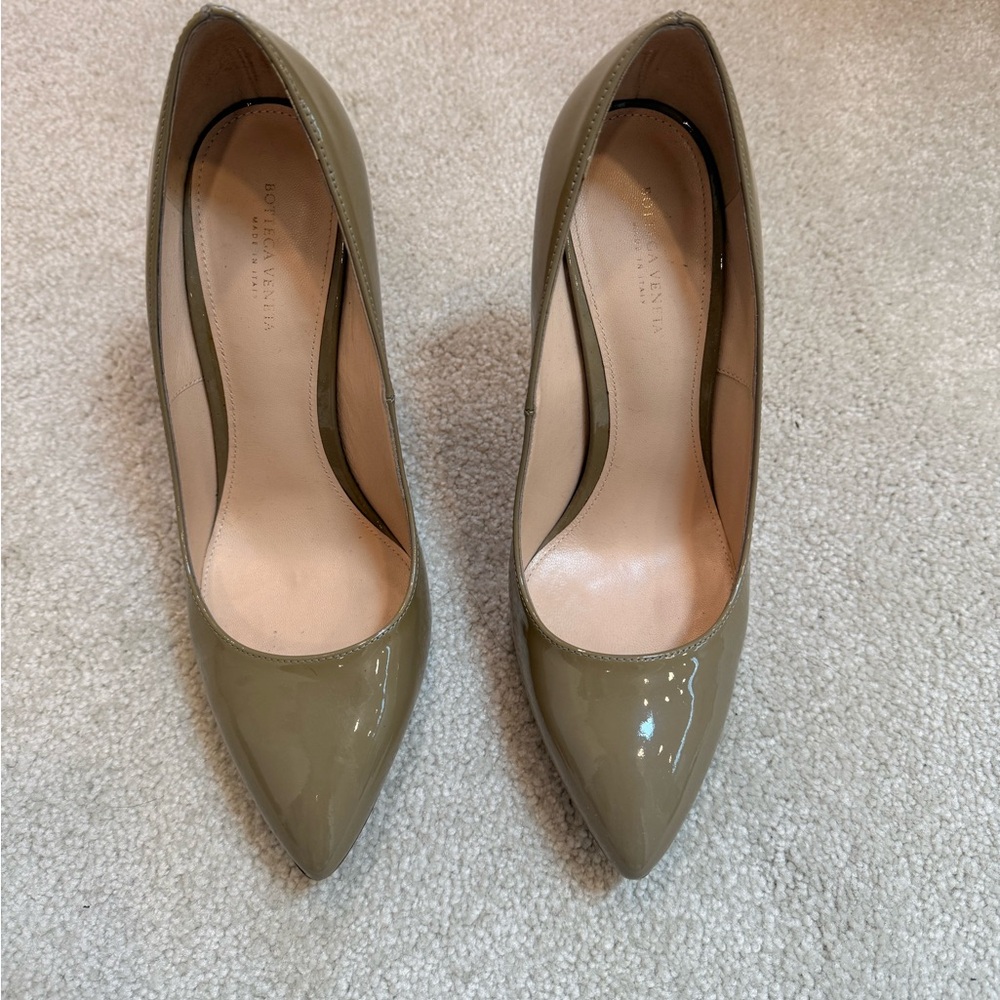 Bottega Veneta Olive Patent Leather Heels